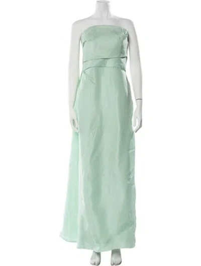 Pre-owned Monique Lhuillier Silk Long Dress In Green