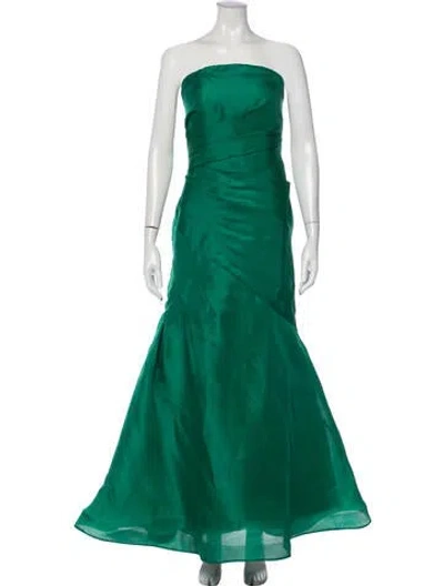 Pre-owned Monique Lhuillier Silk Long Dress In Green