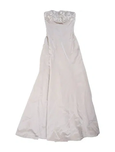 Pre-owned Monique Lhuillier Silk Long Dress In Neutral