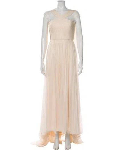 Pre-owned Monique Lhuillier Silk Long Dress In Neutral
