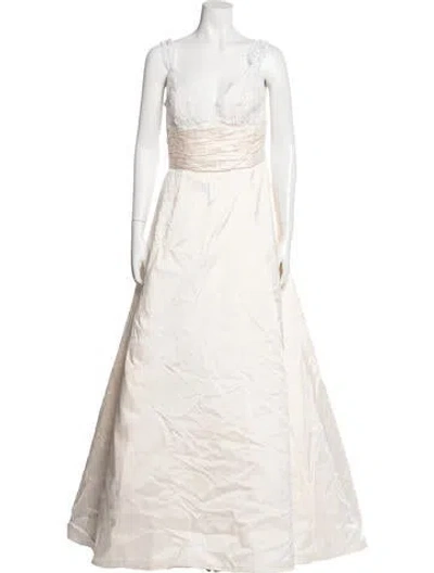 Pre-owned Monique Lhuillier Silk Long Dress In Neutral