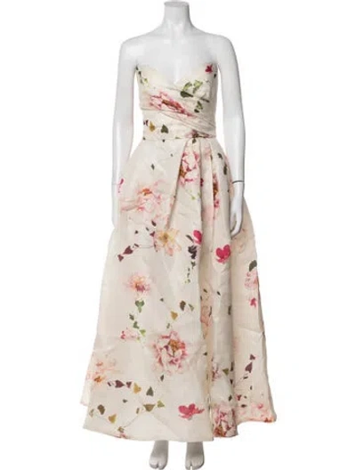 Pre-owned Monique Lhuillier Silk Long Dress In Neutral