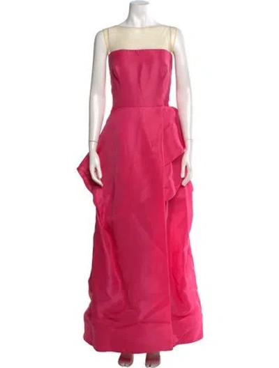 Pre-owned Monique Lhuillier Silk Long Dress In Pink