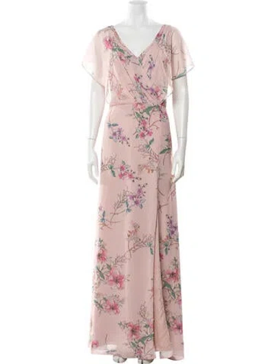 Pre-owned Monique Lhuillier Silk Long Dress In Pink