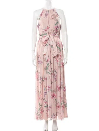 Pre-owned Monique Lhuillier Silk Long Dress In Pink