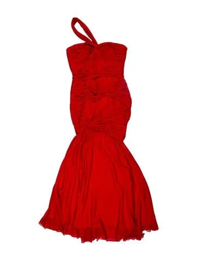 Pre-owned Monique Lhuillier Silk Long Dress In Red