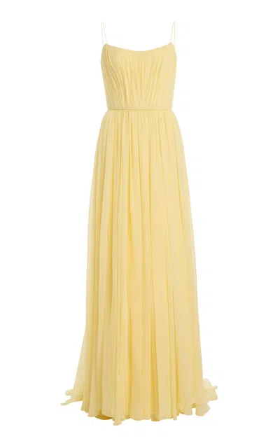 Monique Lhuillier Silk Spaghetti-strap Draped Bodice Dress In Yellow