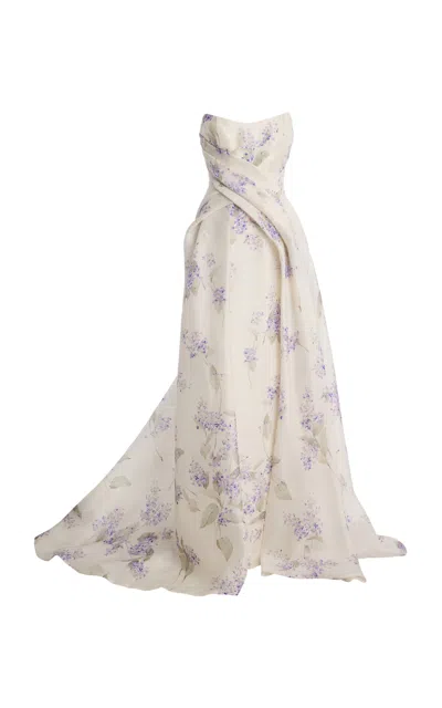 Monique Lhuillier Silk Strapless Column Dress With Train In White