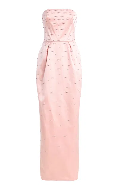 Monique Lhuillier Silk Strapless Column Maxi Dress In Pink