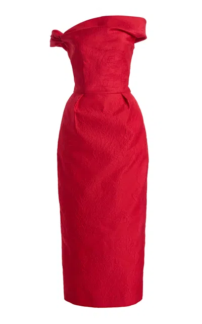 Monique Lhuillier Silk-blend Asymmetric Off-the-shoulder Cocktail Dress In Red