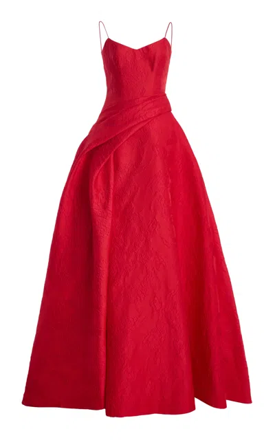 Monique Lhuillier Silk-blend Draped Ball Dress In Red