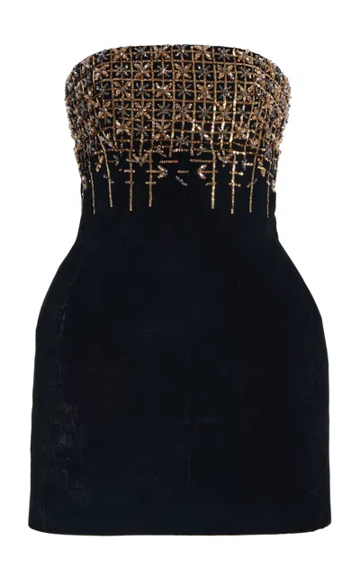 Monique Lhuillier Silk-blend Embellished Mini Dress In Black