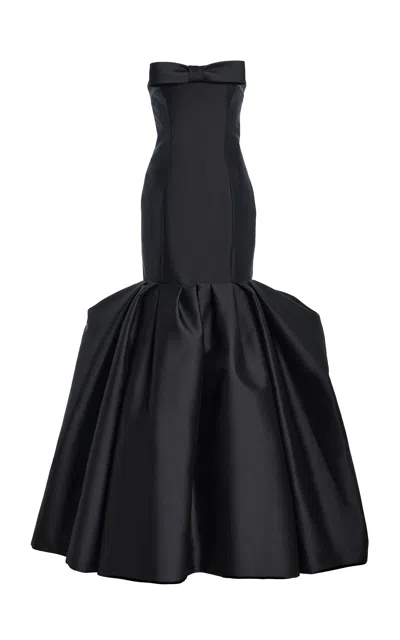 Monique Lhuillier Silk-blend Exaggerated Trumpet Gown In Black