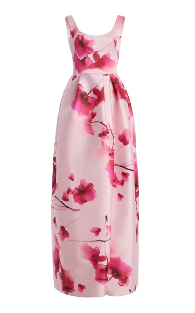 Monique Lhuillier Silk-blend Scoop-neck Sleeveless Ball Gown In Pink