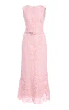 Monique Lhuillier Sleeveless Midi Dress With Belt In Pink