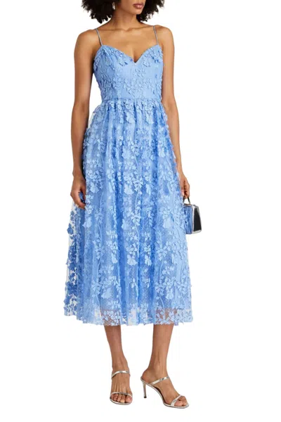 Monique Lhuillier Sleeveless Tulle Midi Dress In Delphinium Blue