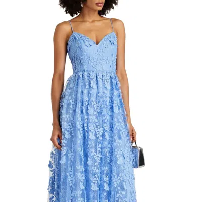 Monique Lhuillier Sleeveless Tulle Midi Dress In Delphinium Blue