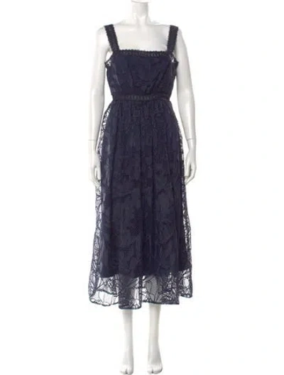 Pre-owned Monique Lhuillier Square Neckline Long Dress In Blue