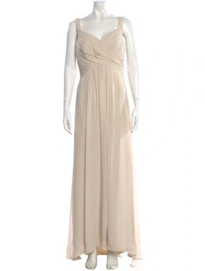 Pre-owned Monique Lhuillier Square Neckline Long Dress In Neutral