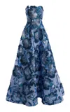 Monique Lhuillier Strapless Ball Gown In Blue