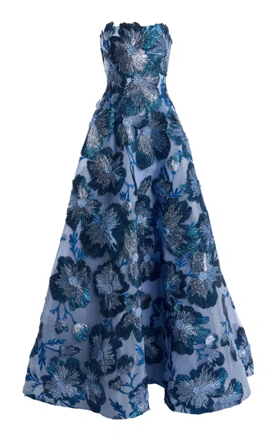 Monique Lhuillier Strapless Ball Gown In Blue