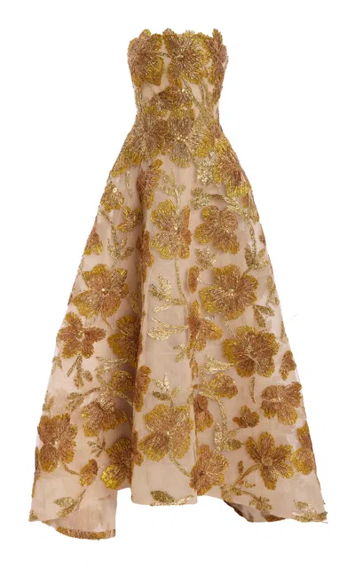 Monique Lhuillier Strapless Ball Gown High-low Hem In Multi