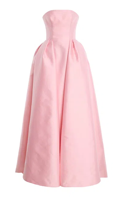 Monique Lhuillier Strapless Ball Gown With Pleated Skirt In Pink