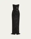 Monique Lhuillier Strapless Bead & Sequin Column Gown In Black