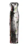 Monique Lhuillier Strapless Column Gown In Multi