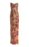 Monique Lhuillier Strapless Column Gown In Multi