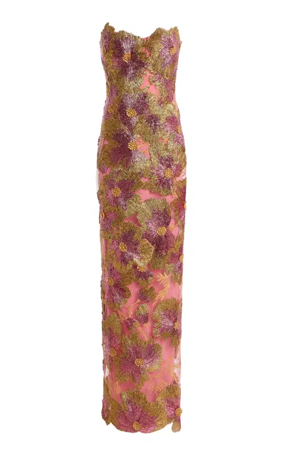 Monique Lhuillier Strapless Column Gown In Multi