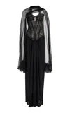 Monique Lhuillier Strapless Corseted Bodice Gown With Chiffon Shawl In Black