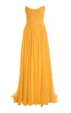Monique Lhuillier Strapless Draped Bodice Silk Gown