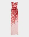 Monique Lhuillier Strapless Draped Chiffon Slit Gown In Multi