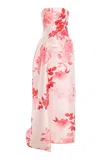Monique Lhuillier Strapless Draped Column Gown With Train In Pink
