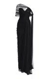 Monique Lhuillier Strapless Draped Gown With Detachable Wrap In Black
