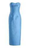 Monique Lhuillier Strapless Draped Neckline Cocktail Dress In Blue