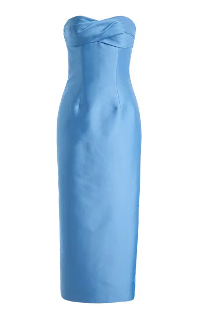Monique Lhuillier Strapless Draped Neckline Cocktail Dress In Blue