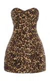 Monique Lhuillier Strapless Draped Neckline Scultped Mini Silk Dress In Animal Print