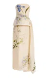 Monique Lhuillier Strapless Draped Peplum Silk Gown In Neutral