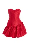Monique Lhuillier Strapless Dress With Asymmetric Bubble Skirt In Red
