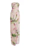 Monique Lhuillier Strapless Gown With Silk Slit In Neutral