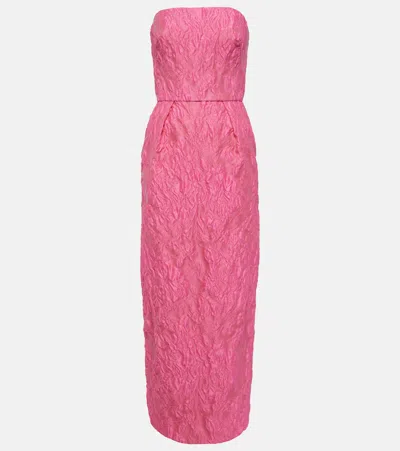 Monique Lhuillier Strapless Jacquard Gown In Pink
