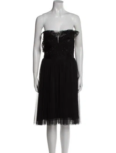 Pre-owned Monique Lhuillier Strapless Knee-length Dress In Black
