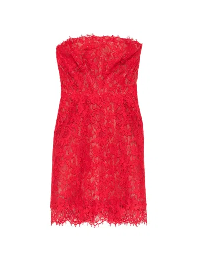 Monique Lhuillier Strapless Lace-embroidered Dress In Red