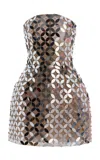 Monique Lhuillier Strapless Lattice Mirror Sculpted Mini Dress In Multi