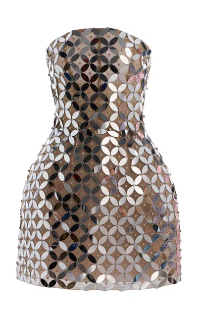 Monique Lhuillier Strapless Lattice Mirror Sculpted Mini Dress In Multi