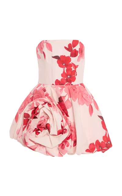 Monique Lhuillier Strapless Linen Mini Dress With Bubble Skirt In Multi