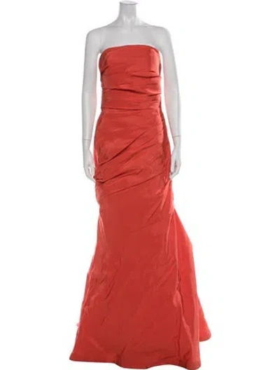 Pre-owned Monique Lhuillier Strapless Long Dress In Orange