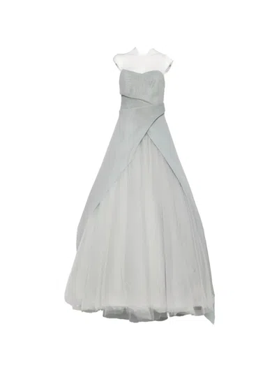 Monique Lhuillier Strapless Mesh-panelled Gown In Neutral